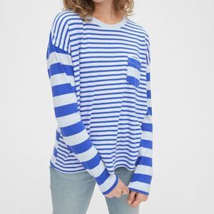 Blue Gap Striped Pocket Chest Crew Neck Long Sleeve T-Shirt Tee Shirt (NWT)